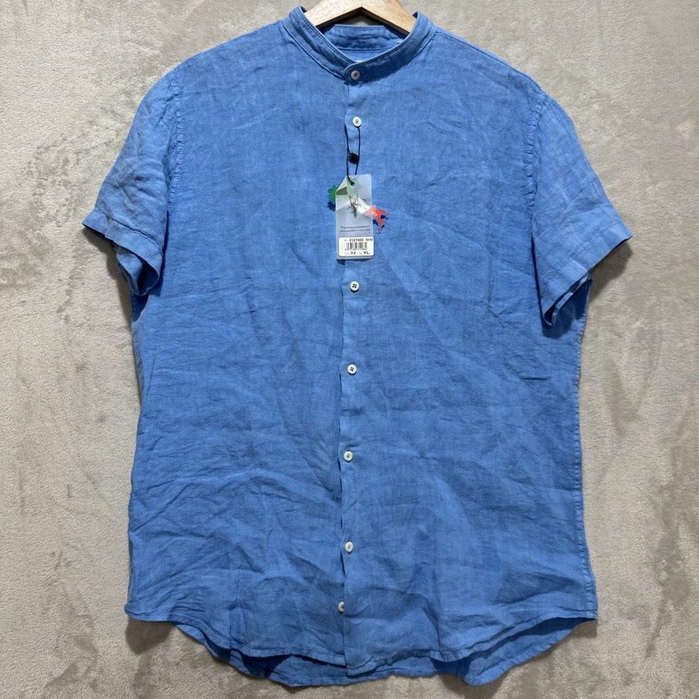 Tipo's Linea TP's Natural Tex Eco Wash Size EU XL  Blue Button Down Short Sleeve